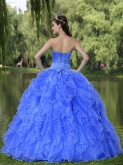 Beaded Ruffles Layered Decorate Famous Designer Quinceanera Dress With Sweetheart Blue Skirt