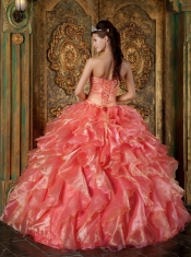 Beading and Ruffles 2014 Spring Quinceanera Dresses Coral Red Lace-up