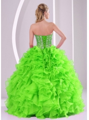 Beading and Ruffles Spring Green Sweetheart Best Quinceanera Dresses Organza Ball Gown