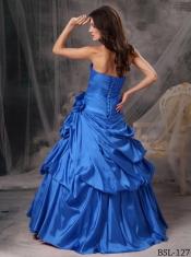 Beautiful A-Line / Princess Strapless Long Taffeta Beading Sweet 16 Dresses in Blue