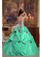 Beautiful Apple Green Ball Gown Strapless With Taffeta Beading and 3D Flower For Discount Quinceanera Dress