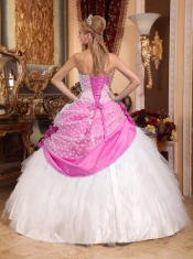 Beautiful Ball Gown Strapless Quinceanera Dress with  Taffeta and Tulle Hand Made Flowers