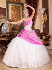 Beautiful Ball Gown Strapless Quinceanera Dress with Taffeta and Tulle Hand Made Flowers