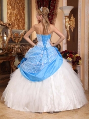 Beautiful Blue And White Ball Gown Strapless Floor-length 2014 Spring Quinceanera Dresses