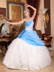 Beautiful Blue And White Ball Gown Strapless Floor-length 2014 Spring Quinceanera Dresses