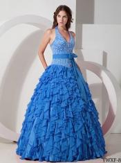Beautiful Blue Beaded Sleeveless Magnificent Quinceanera Dress Of The Brand New Style