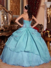 Beautiful Classical Quinceanera Dresses In Light Blue Ball Gown Strapless With Organza Beading
