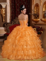 Beautiful Orange Ball Gown Strapless With Organza Beading For Discount Quinceanera Dress