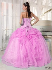 Beautiful Sweet 16 Dresses In Pink Ball Gown Strapless With Organza Beading