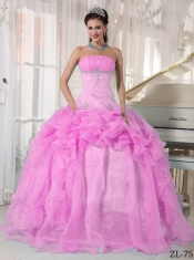 Beautiful Sweet 16 Dresses In Pink Ball Gown Strapless With Organza Beading