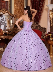 Beautiful Sweetheart Lavender Ball Gown Floor-length Tulle  Beautiful Quinceanera Dress With Popular Sequins