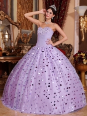 Beautiful Sweetheart Lavender Ball Gown Floor-length Tulle  Beautiful Quinceanera Dress With Popular Sequins