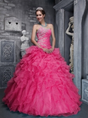 Beautiful Sweetheart Quinceanera Dress with Taffeta and Organza Beading and Appliques Coral Red