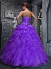 Beautiful Sweetheart Taffeta and Organza Beading and Appliques Purple Quinceanera Dress