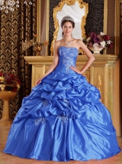 Best Quinceanera Dresses Ball Gown Aqua Blue Embroidery Pick-ups Taffeta