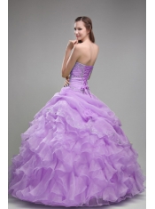 Best Quinceanera Dresses Beadings and Ruffles Organza Strapless Lavender Ball Gown
