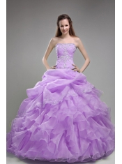 Best Quinceanera Dresses Beadings and Ruffles Organza Strapless Lavender Ball Gown