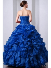 Blue A-Line / Princess Sweetheart Quinceanea Dress with  Organza Beading and Rufffles