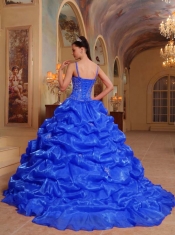 Blue Ball Gown Spaghetti Straps Pretty Quinceanera Dresses with Organza Embroidery