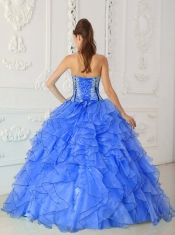 Blue Ball Gown Strapless 15th Birthday Dresses Organza Appliques