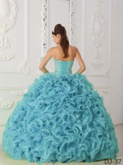 Blue Ball Gown Strapless 15th Birthday Dresses Organza Beading