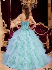 Blue Ball Gown Sweetheart Floor-length Organza Perfect Quinceanera Dress with Beading