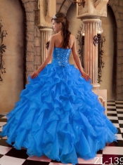Blue Ball Gown Sweetheart Floor-length Ruffles Organza Beautiful Quinceanera Dress