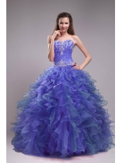 Blue Ball Gown Sweetheart Pretty Quinceanera Dresses with Orangza Appliques