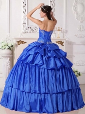 Blue Ball Gown SweetheartPretty Quinceanera Dresses with  Taffeta Beading and Ruch Detachable