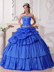 Blue Ball Gown SweetheartPretty Quinceanera Dresses with Taffeta Beading and Ruch Detachable