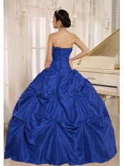 Blue Floor-Length Ball Gown Cheap Quinceanera Dresses With Pick-ups For Custom Made Taffeta