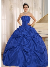 Blue Floor-Length Ball Gown Cheap Quinceanera Dresses With Pick-ups For Custom Made Taffeta