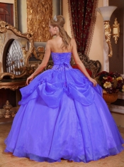 Blue Taffeta And Organza Ball Gown Sweetheart Floor-length  Appliques Cheap Quinceanera Dresses