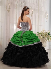 Brand New Ball Gown Sweetheart Zebra Taffeta snd Organza Ball Gown Dress with Pick Ups in Green and Black
