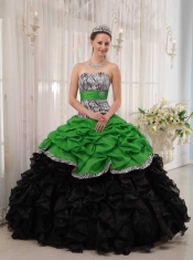 Brand New Ball Gown Sweetheart Zebra Taffeta snd Organza Ball Gown Dress with Pick Ups in Green and Black