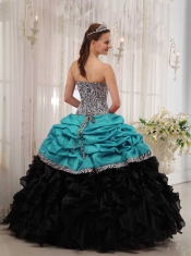 Brand New Turquoise and Black Ball Gown Floor-length 2014 Spring Quinceanera Dresses