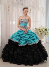 Brand New Turquoise and Black Ball Gown Floor-length 2014 Spring Quinceanera Dresses