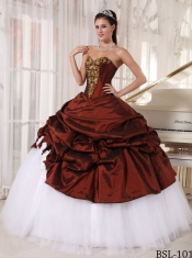 Burgundy Taffeta and Tulle Sweetheart Beautiful Quinceanera Dress For Miss World