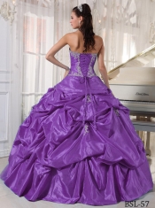 Cheap Purple Ball Gown Strapless Floor-length Taffeta and Tulle Appliques For Sweet 16 Dresses