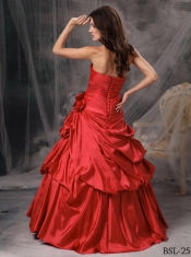 Classical A-line / Princess Strapless With Taffeta Beading And Hand Made Flower For Quinceanera Dress