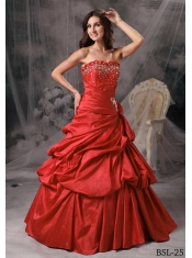 Classical A-line / Princess Strapless With Taffeta Beading And Hand Made Flower For Quinceanera Dress