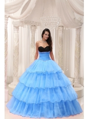 Classical Aqua Blue Taffeta and Organza Sweetheart Beaded and Layers Ball Gown Quinceanera Dress