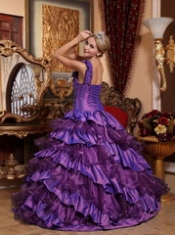 Classical Ball Gown With One Shoulder And Hand Made Flowers Quinceanera Dress