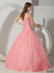 Classical Ball Gown With Strapless Tulle Beading For Quinceanera Dress in Watermelon