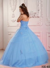 Classical Discount Quinceanera Dress Ball Gown Sweetheart With Tulle Appliques In Baby Blue