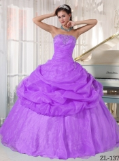 Classical Lavender Ball Gown Strapless With Organza Appliques For Quinceanera Dresses