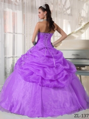 Classical Lavender Ball Gown Strapless With Organza Appliques For Quinceanera Dresses