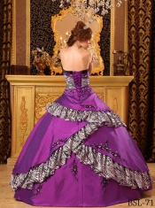 Classical Purple Ball Gown Strapless With Taffeta Embroidery Quinceanera Dress