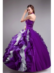 Classical Purple Ball Gown With Halter Orangza Applqiues and Ruffles Quinceanera Dress