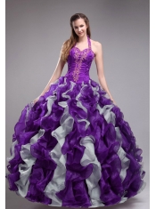 Classical Purple Ball Gown With Halter Orangza Applqiues and Ruffles Quinceanera Dress Classical Purple Ball Gown With Halter Orangza Applqiues and Ruffles Quinceanera Dress
